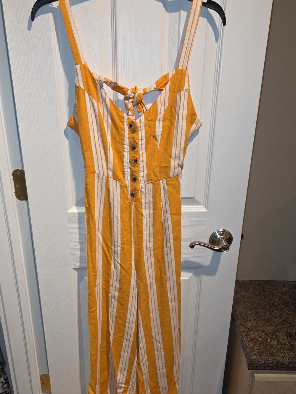 Kendall & Kylie Yellow and White Striped Button-Front Jumpsuit